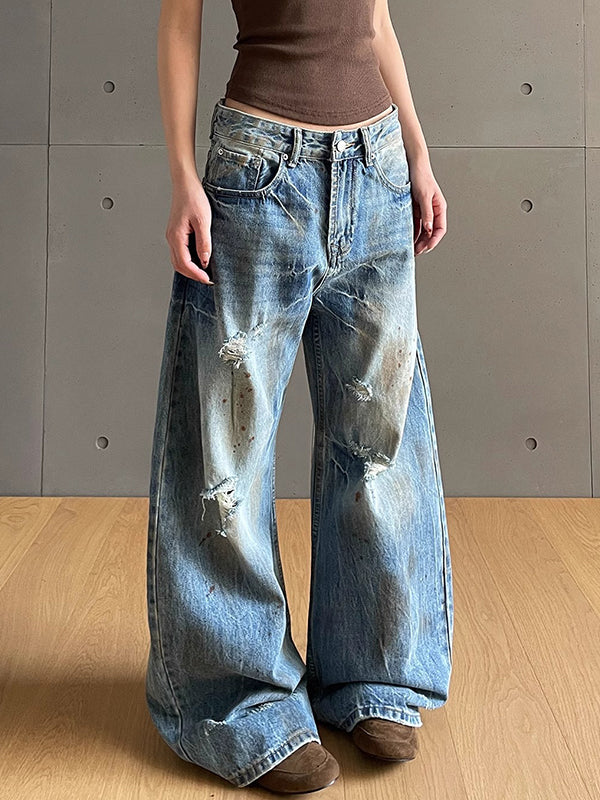 Cracked Washed-Out Worn Boyfriend Jeans