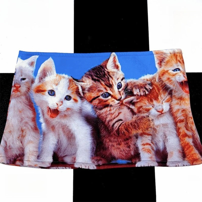 Y2K Cat Print Low-Waist Mini Skirt