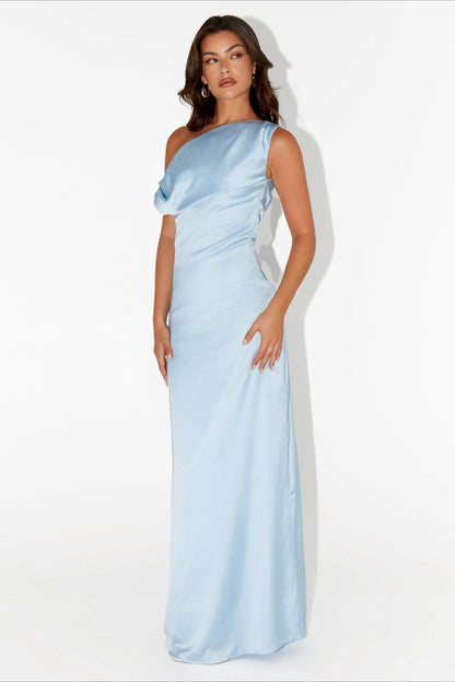 Solid Asymmetric Neckline Formal Dress