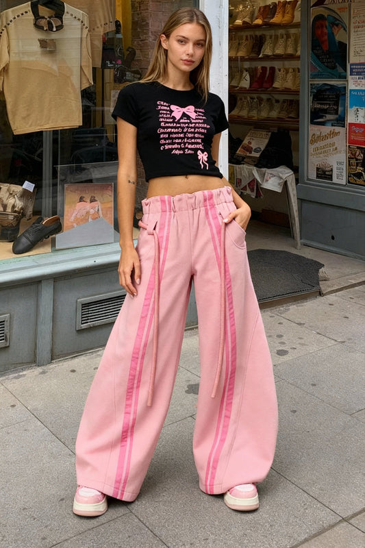 Streetwear Drawstring High-Waist Wide Pants