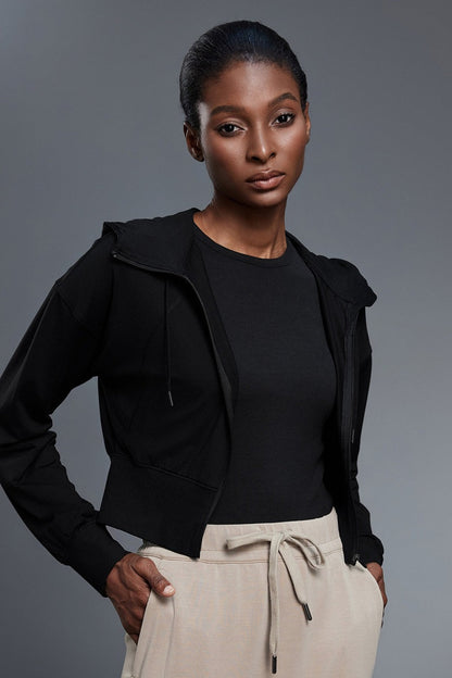Cropped Waist Tie Active Zip Hoodie