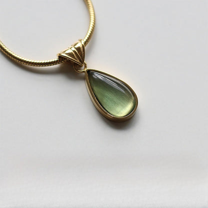 Aqua Teardrop Pendant Titanium Steel Gold Plated Necklace