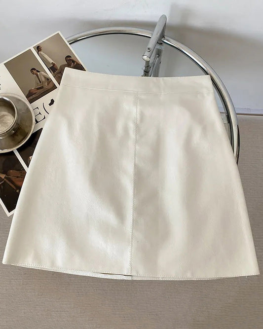 High-Waisted Pu Leather A-Line Hip Skirt