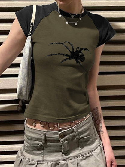 Street Spider Raglan Sleeve Cropped Top
