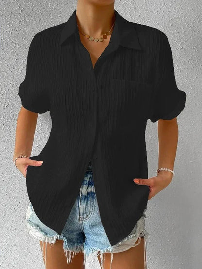Blusa de manga corta con estampado clásico para mujer con botones | Ideal para Lente/Zomer