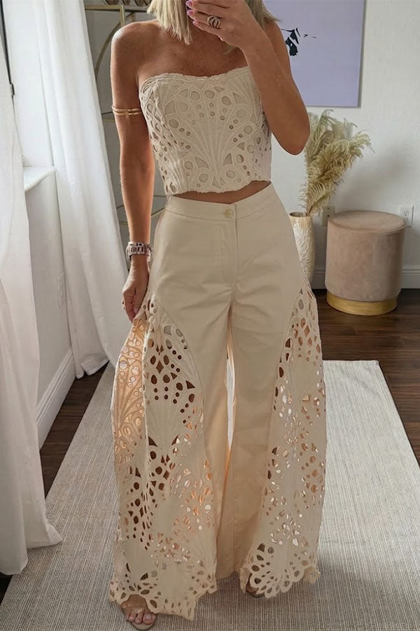 Sienna Embroidered Cut-Out Palazzo Pants Two-Piece Set