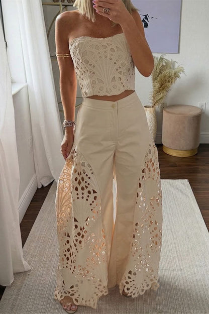 Sienna Embroidered Cut-Out Palazzo Pants Two-Piece Set