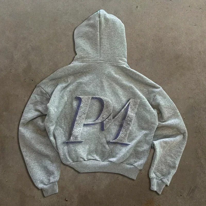 Printed Zip-Up Street Hoodie