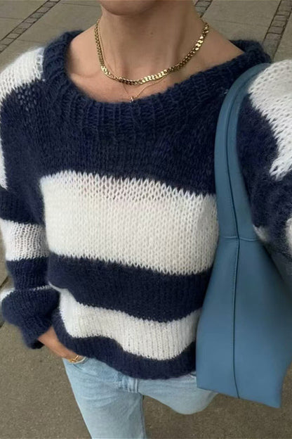 Streetwear Striped Crewneck Casual Stylish Sweater
