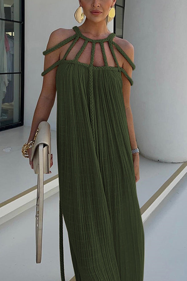 Low key luxury modern and exquisite linen blend pleated woven cover long skirt