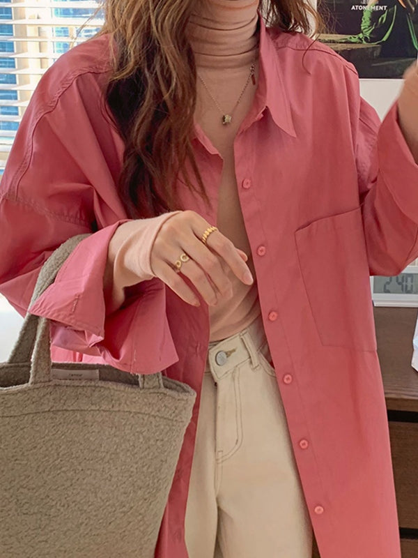 Solid Color Versatile Loose Long Sleeve Blouse