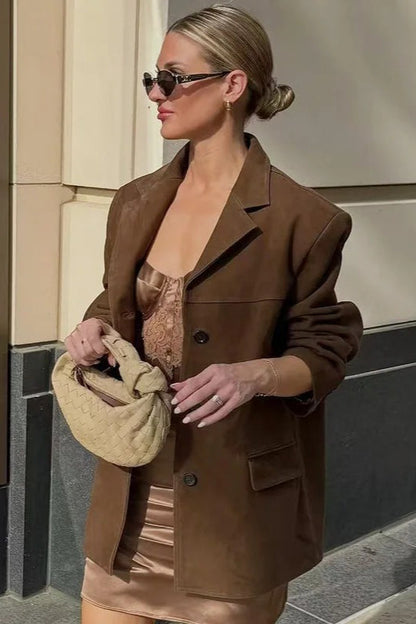 Brown Suede Retro Casual Jacket