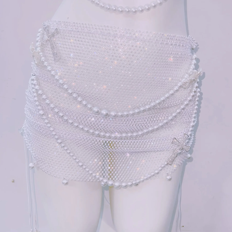 Halter beaded hollow out backless mini skirt set  | Festival Outfits Women