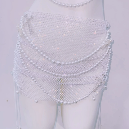 Halter beaded hollow out backless mini skirt set  | Festival Outfits Women