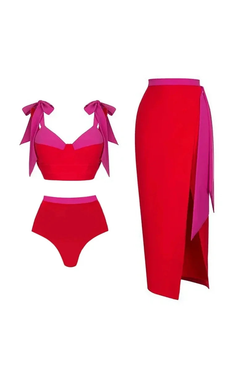 Conjunto de bikini con lazo y bloques de color
