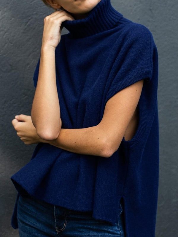 Solid High Neck Loose Sweater Vest
