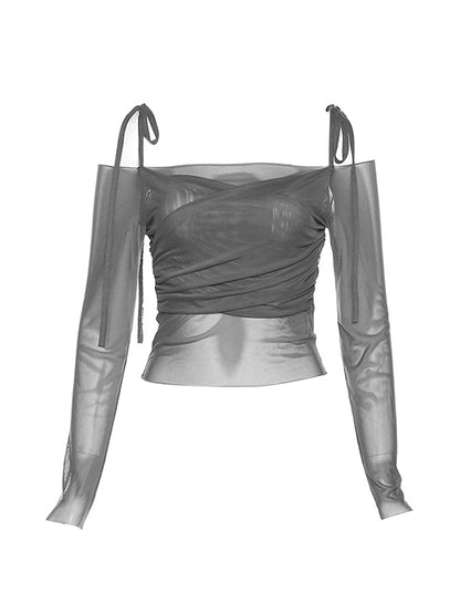 Ruched Lace Up Crop Long Sleeve Tee