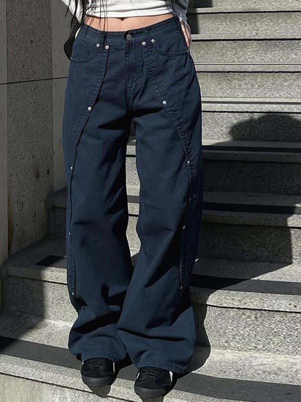 The Rivet Design Is Irregular And Loose Cargo Jeans