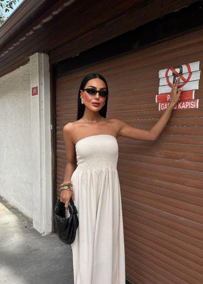 Lemon Daylight – Strapless Smocked Maxi Dress