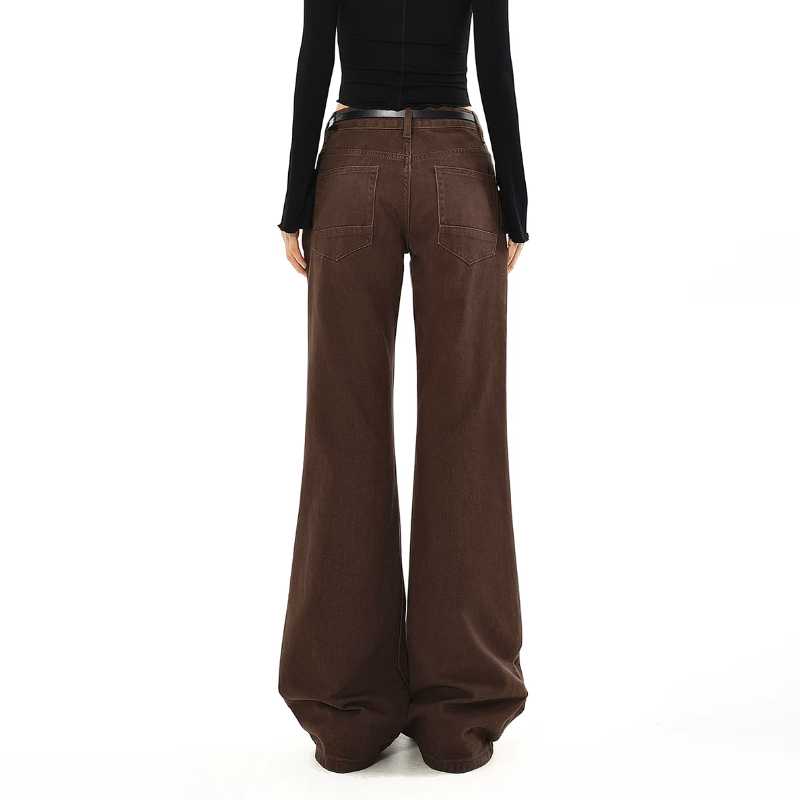 Zip-up button pocket solid straight leg | Baggy Low Rise Jeans  | Festival Outfits Women