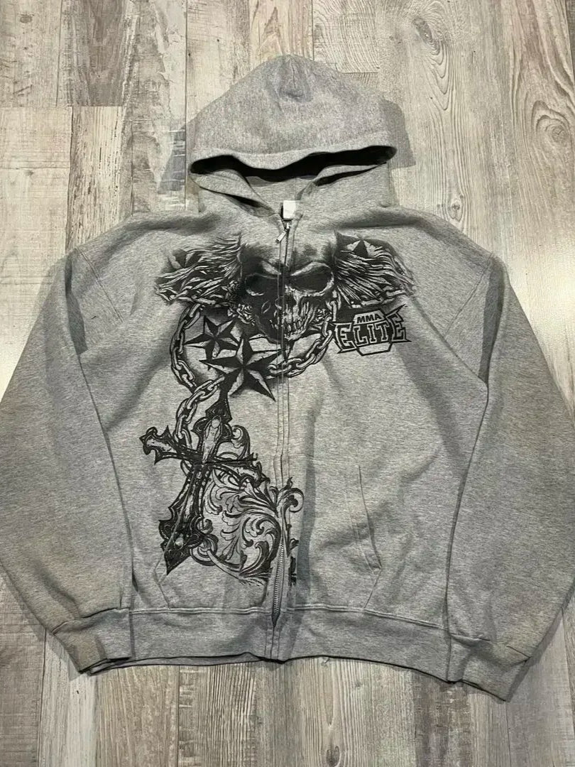 Streetwear Skull Eye Print Black Pullover Hoodie