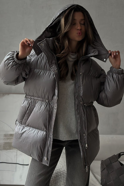 Adjustable Drawstring Hooded Puffer Jacket
