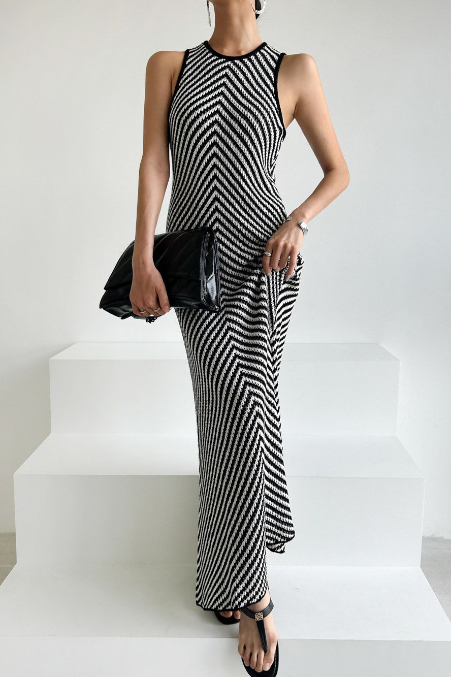 Sleeveless Striped Knit Sweater Dress