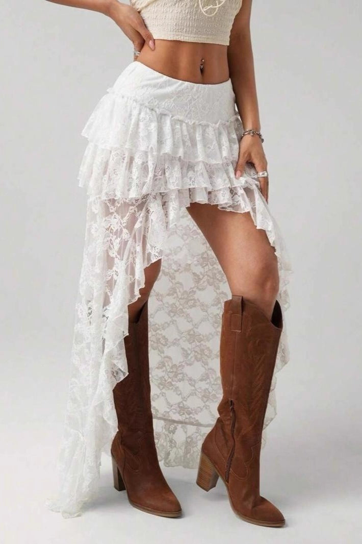 Asymmetric Denim Sexy Lace Design Skirt
