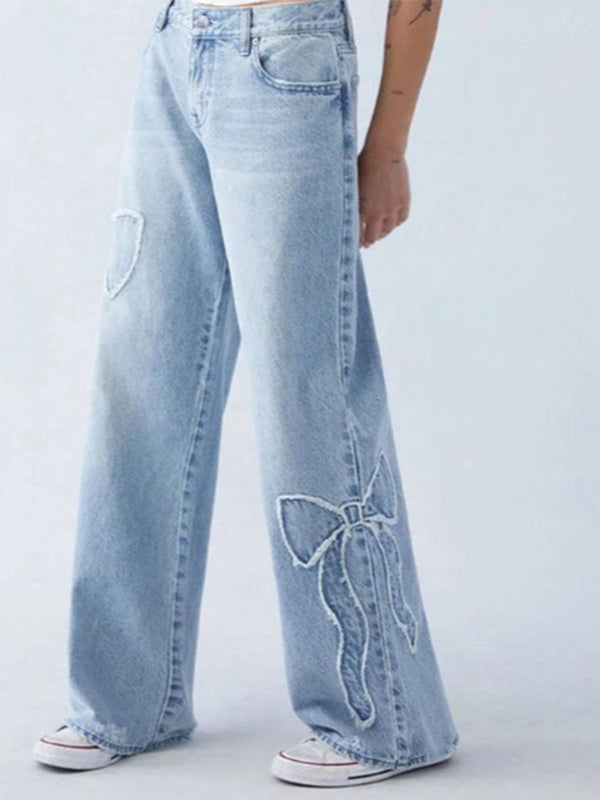 Butterfly embroidered straight jeans