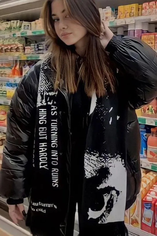 Y2K Gothic Jacquard Print Knit Scarf