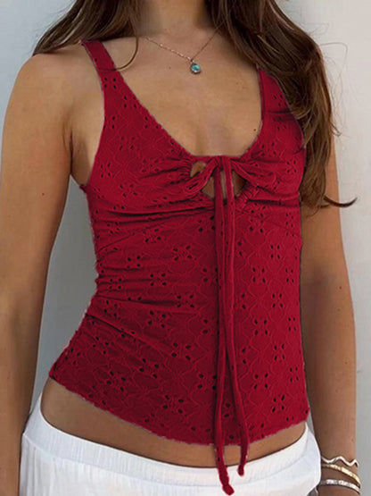Hollow Texture Drawstring Cami Top