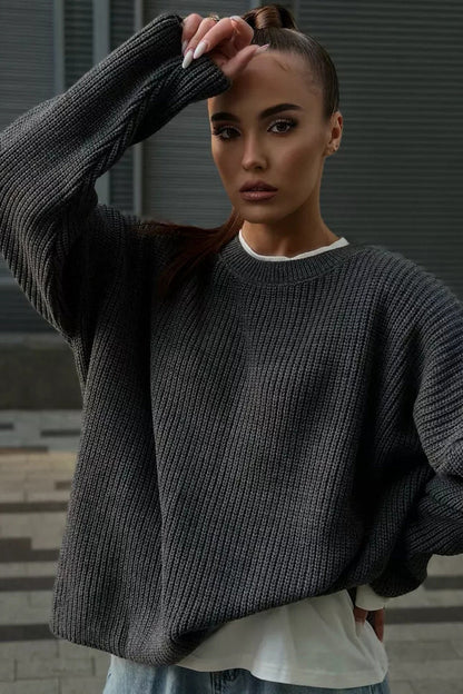 Solid Knit Crewneck Pullover Sweater