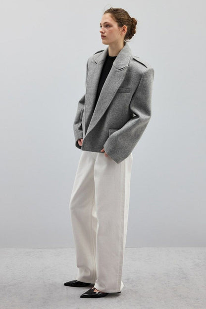 Notch-Lapel Epaulet Wool Blend Loose Coat