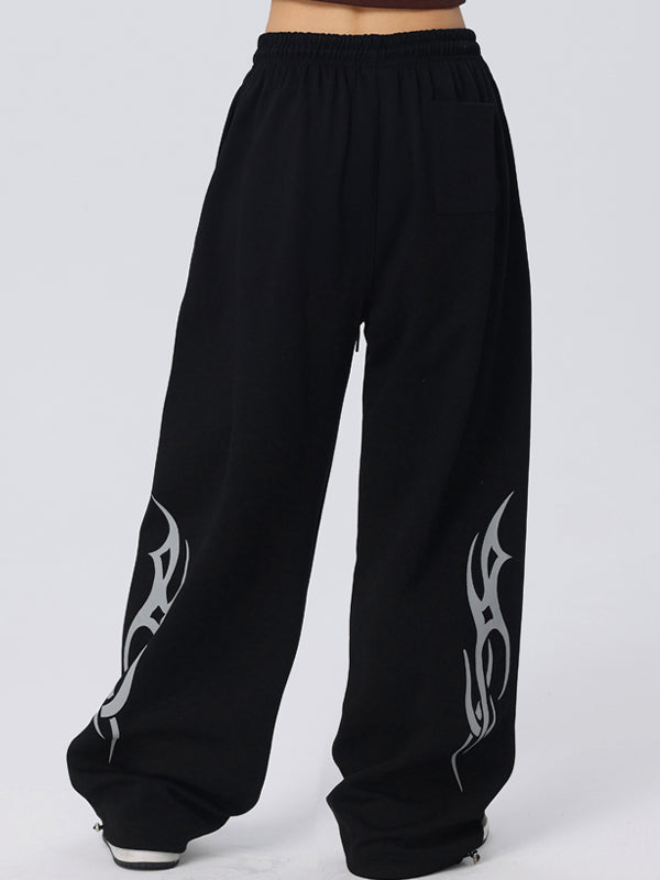 Vintage Wings Print Loose Sweatpants
