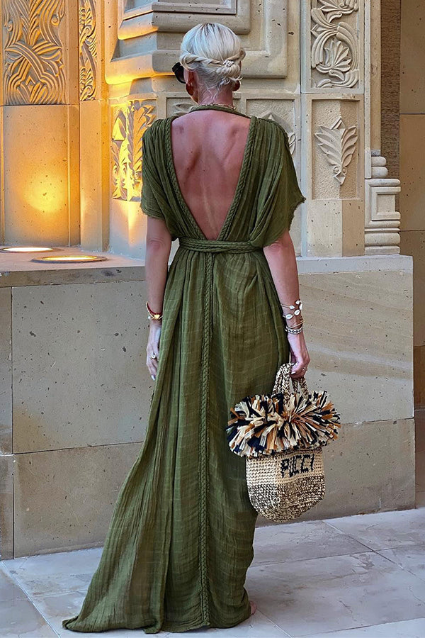 style linen blend pleated plait kimono concealer slit skirt