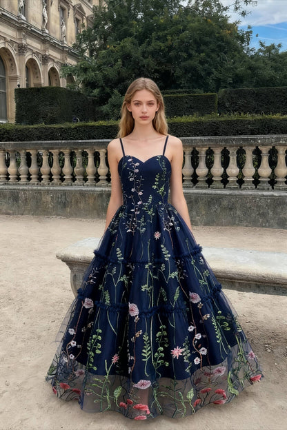 Party Mesh Flowered A Embroidery for Gown Line Summer