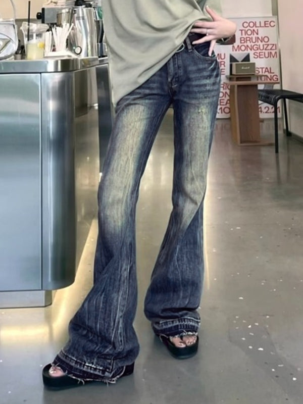Vintage Embroidery Low Rise Raw Trim Flare Jeans