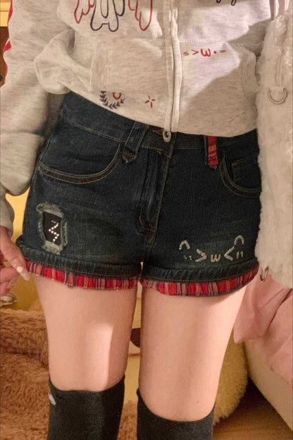 Sexy Slim Plaid Rhinestone Shorts