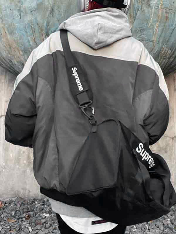 Embroidery Pocket Zipper Patchwork Design Bomber Jacket