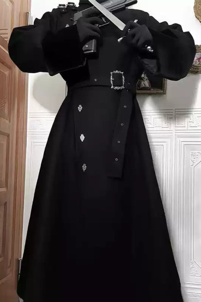 Winter Gothic Tied-Waist Slim-Fit Long Wool Coat