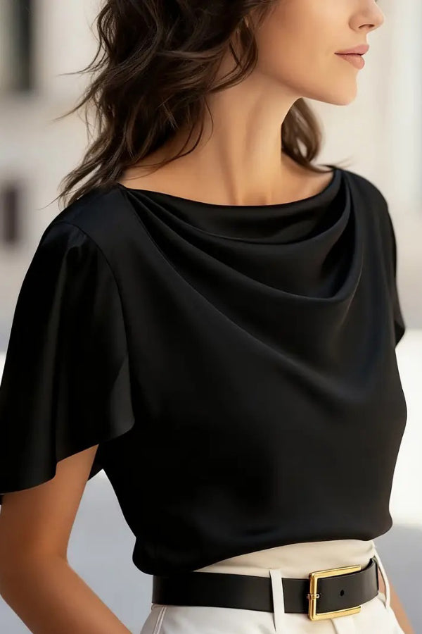 Solid Color Satin Drape Casual Loose Short-sleeved Top