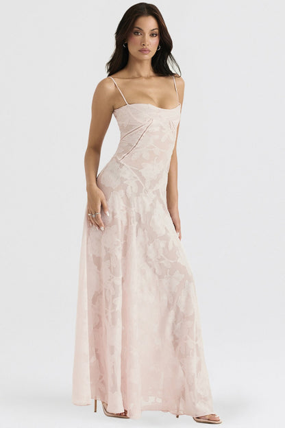 Dainty Lace Spaghetti Strap Tie Waist  Prom Dress