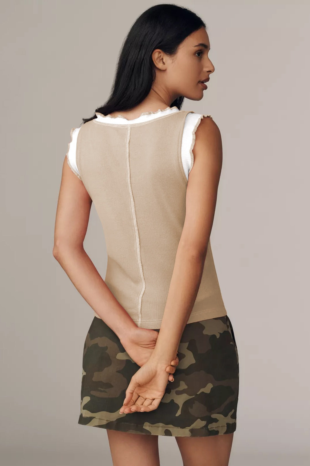 Sweet Contrast Ribbed Patchwork Tank Top