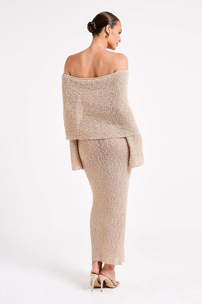 Off Shoulder One Shoulder Knit Sweater Dress