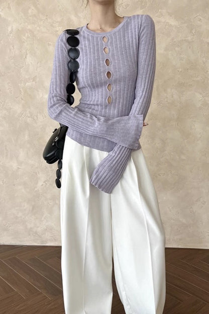 Sheer Panel Wool Blend Knit Top