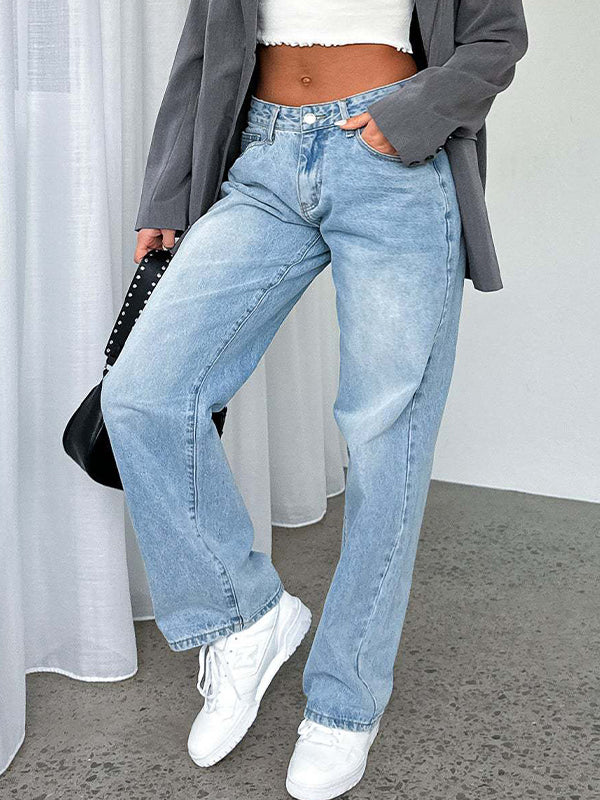 Versatile Simple Midriff Boyfriend Jeans