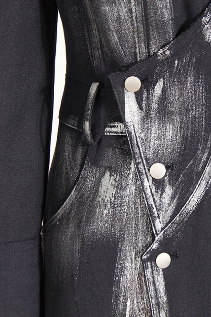 Hand-painted Silver Metal Brush Trench Coat