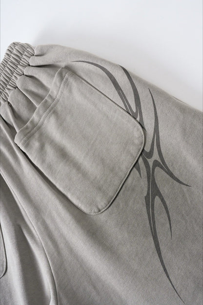 Letter Print Tie Wide Leg Casual Sweat Pants