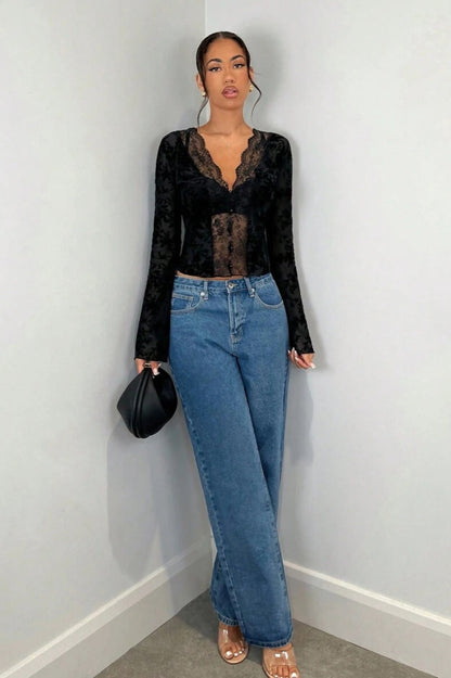 Leopard Print Lace-Paneled Sexy Blouse