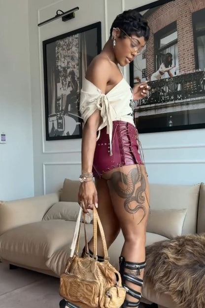 Punk Lace - up PU Leather Mini Shorts